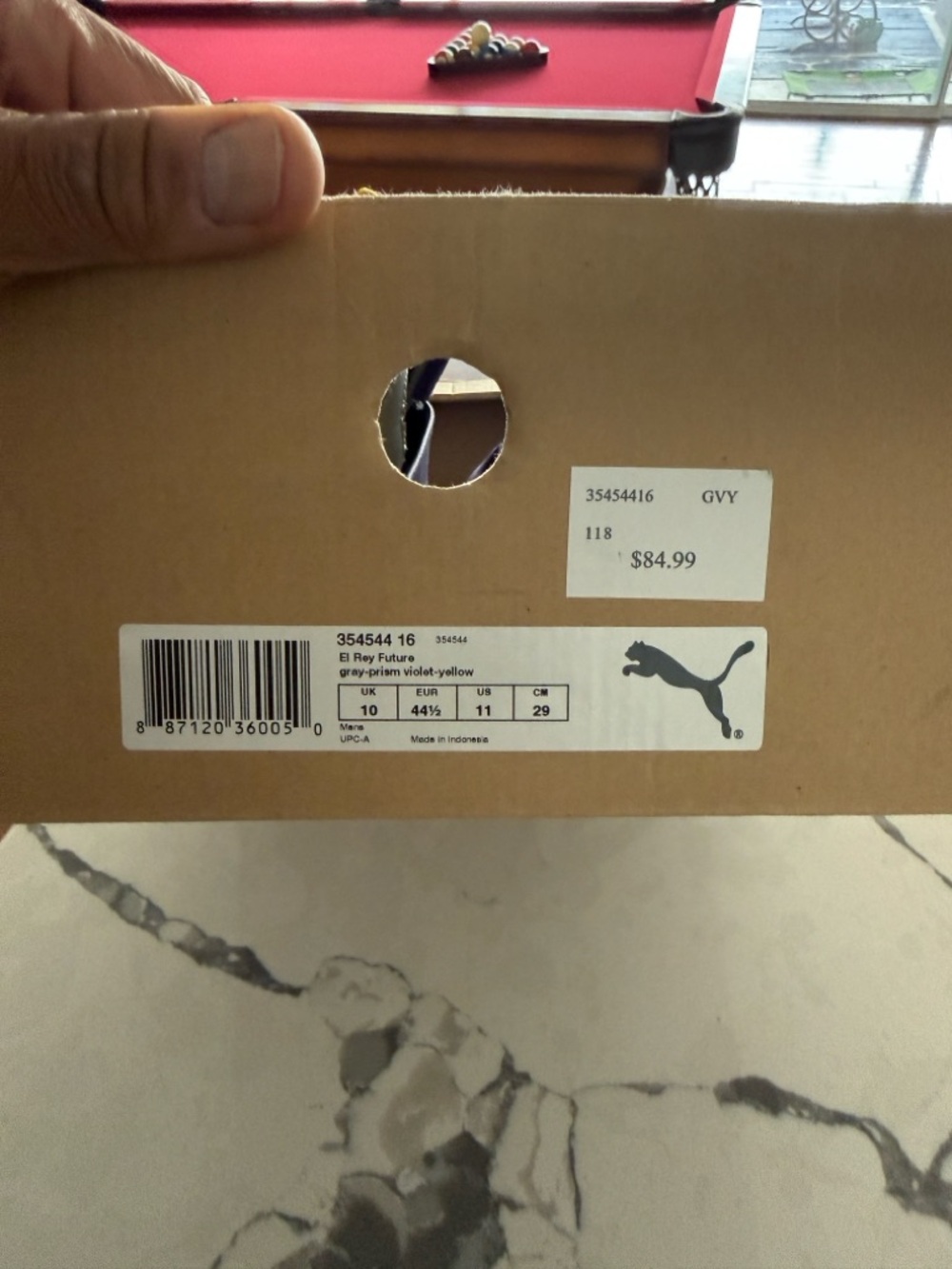 Puma Brown Shoe Box with Gray, Violet and Yellow Label